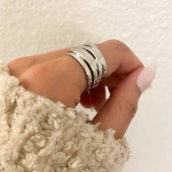 925 Sterling Silver Chunky Bold Statement Ring Large Thick Ring Multi Layer - Picture 7 of 9